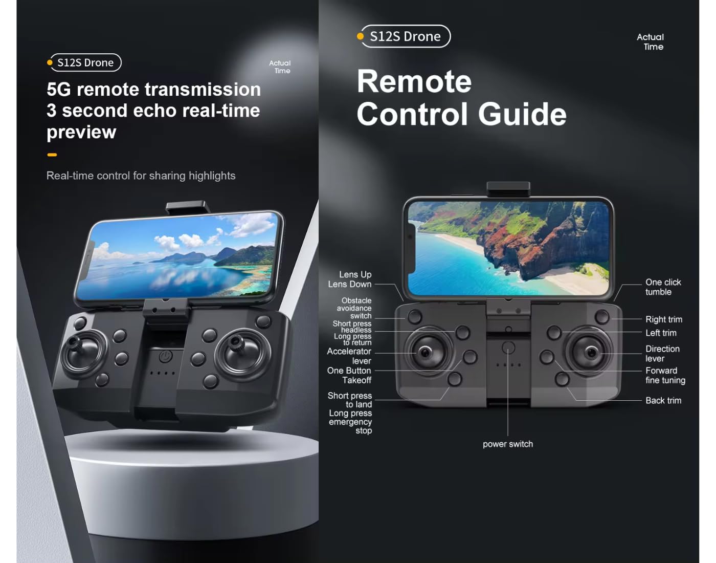 4K UHD Camera Toy Drone with 30-Minute Battery Life, Auto Return, 6-Axis Gyro Stability, Smart Auto-Fly Modes, 360° Stunt Flip, One-Key Return, Follow-Me, Gesture Control for Aerial Photography.(S12)