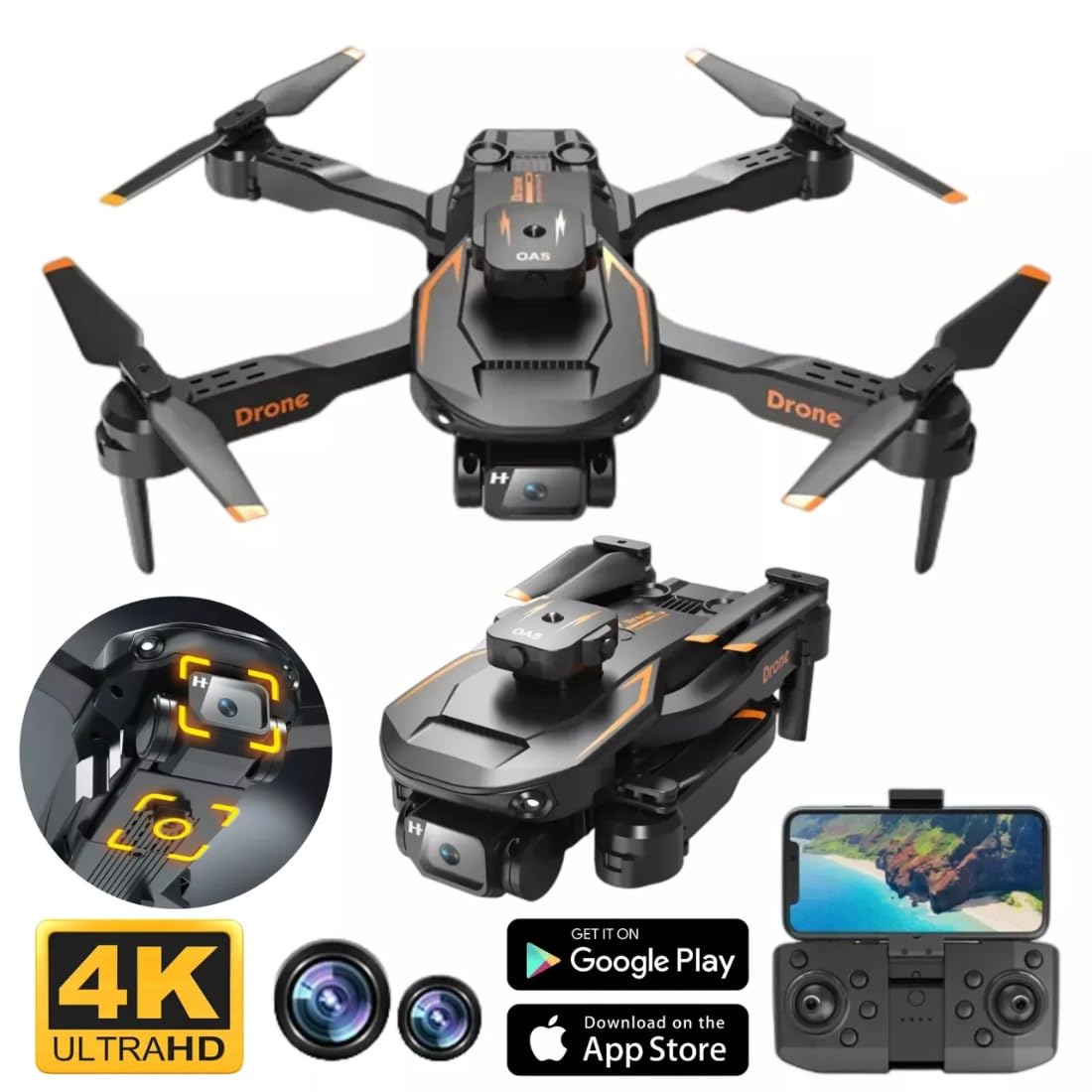 4K UHD Camera Toy Drone with 30-Minute Battery Life, Auto Return, 6-Axis Gyro Stability, Smart Auto-Fly Modes, 360° Stunt Flip, One-Key Return, Follow-Me, Gesture Control for Aerial Photography.(S12)