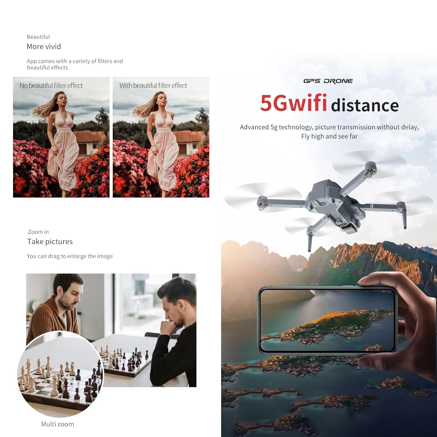 Drone with Camera 8K 30 Mins Flight with 5GHz Auto Return Transmission GPS Brushless Motor Foldable and One-Key Return Headless Mode Aerial Photography Toy Drone Multicolor. (LH-X80G)