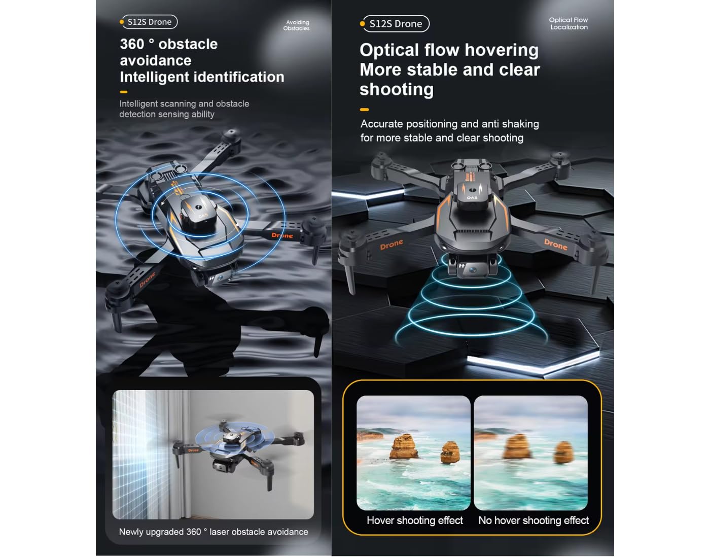 4K UHD Camera Toy Drone with 30-Minute Battery Life, Auto Return, 6-Axis Gyro Stability, Smart Auto-Fly Modes, 360° Stunt Flip, One-Key Return, Follow-Me, Gesture Control for Aerial Photography.(S12)