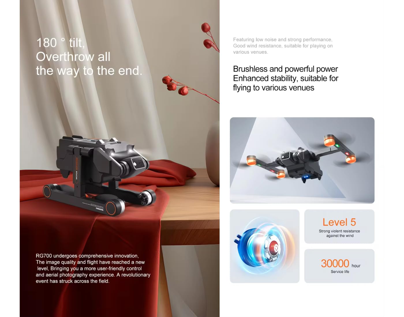 Toy Drones with UHD Camera 3 Axis Brushless Drone with 4K/30FPS Video 48MP Photo with 5GHz Transmission, Long Flight Time, 3D Flips, Headless Mode, Aerial Photography Multicolor(RG700)