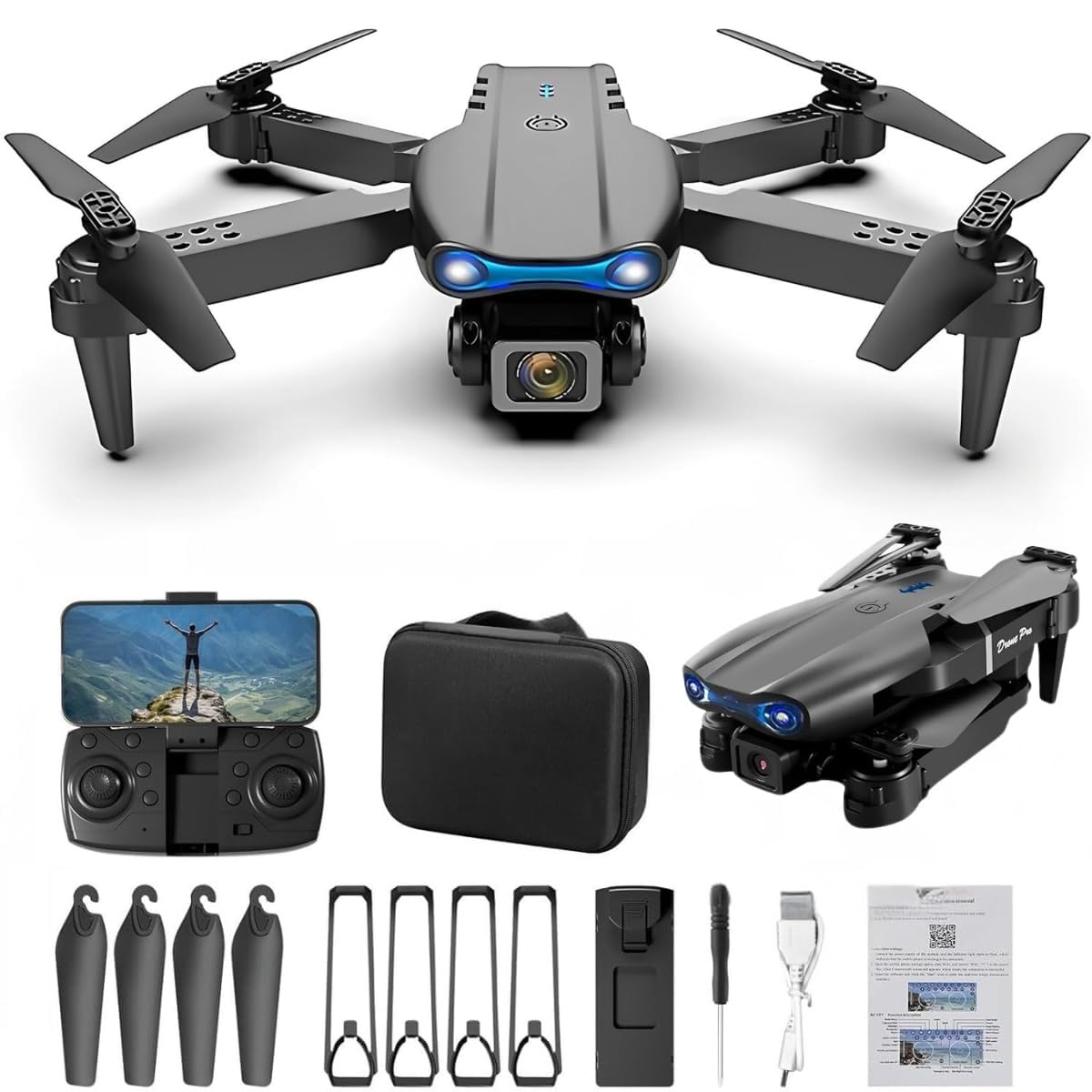 Advanced 4K Toy Drone with Long Flight Time, Real-Time Video Transmission, Obstacle Avoidance, Flight Modes and One-Touch Takeoff/Return for Photography and Auto Return.(Multicolor)(E99)