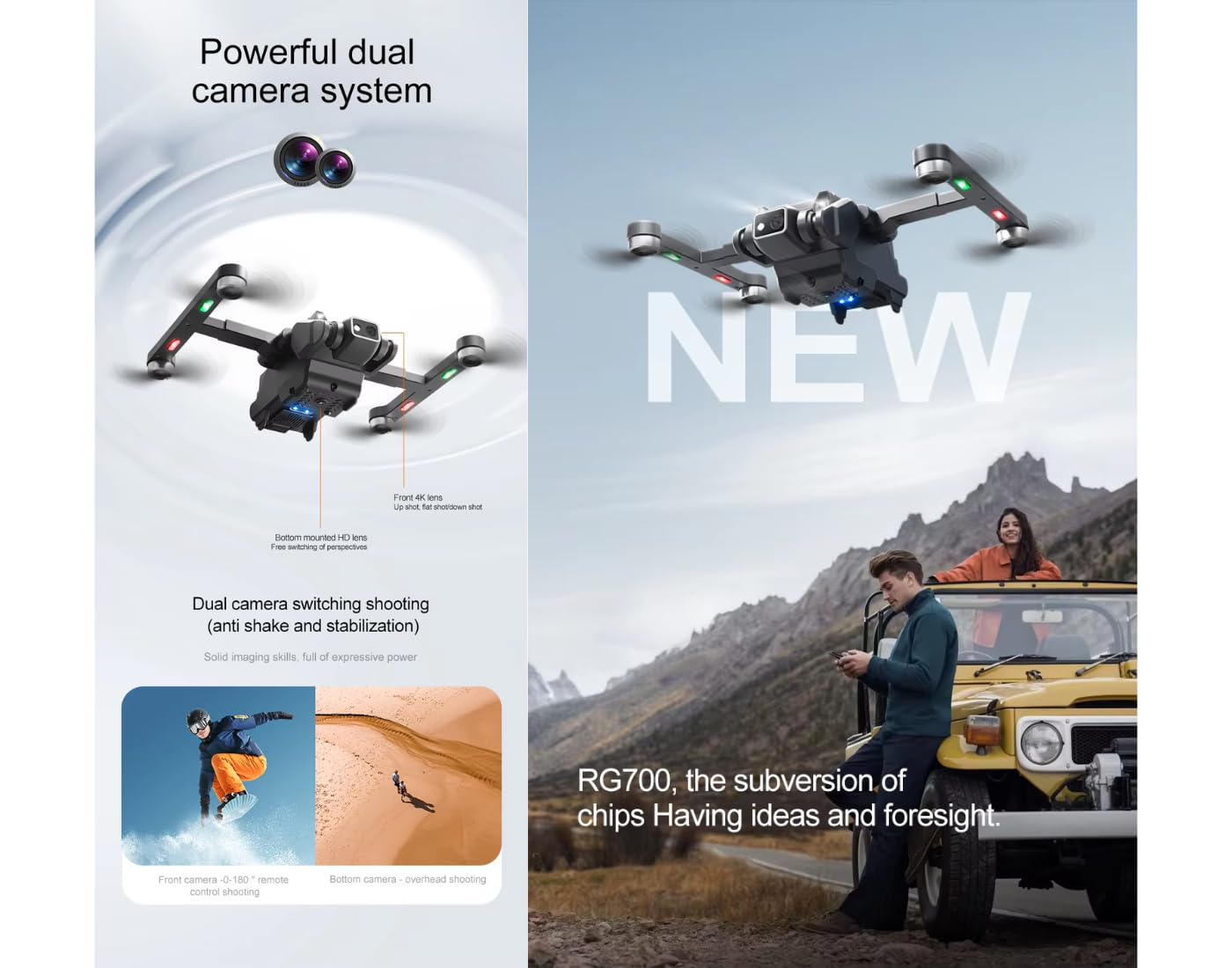 Toy Drones with UHD Camera 3 Axis Brushless Drone with 4K/30FPS Video 48MP Photo with 5GHz Transmission, Long Flight Time, 3D Flips, Headless Mode, Aerial Photography Multicolor(RG700)