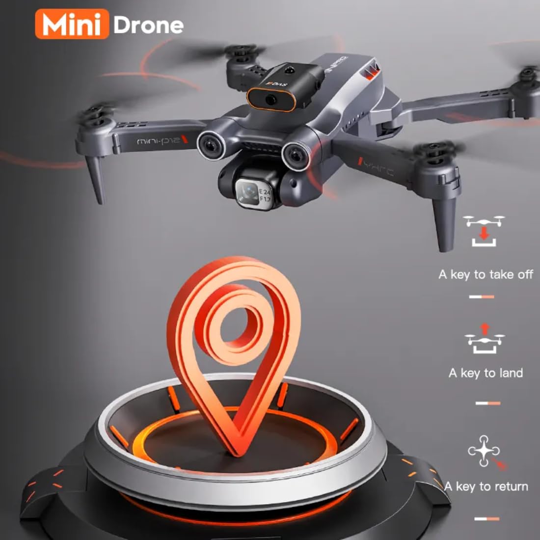 4K UHD Camera Toy Drone with 30-Minute Battery Life, Auto Return, 6-Axis Gyro Stability, Smart Auto-Fly Modes, 360° Stunt Flip, One-Key Return, Follow-Me, Gesture Control for Aerial Photography.(P12)