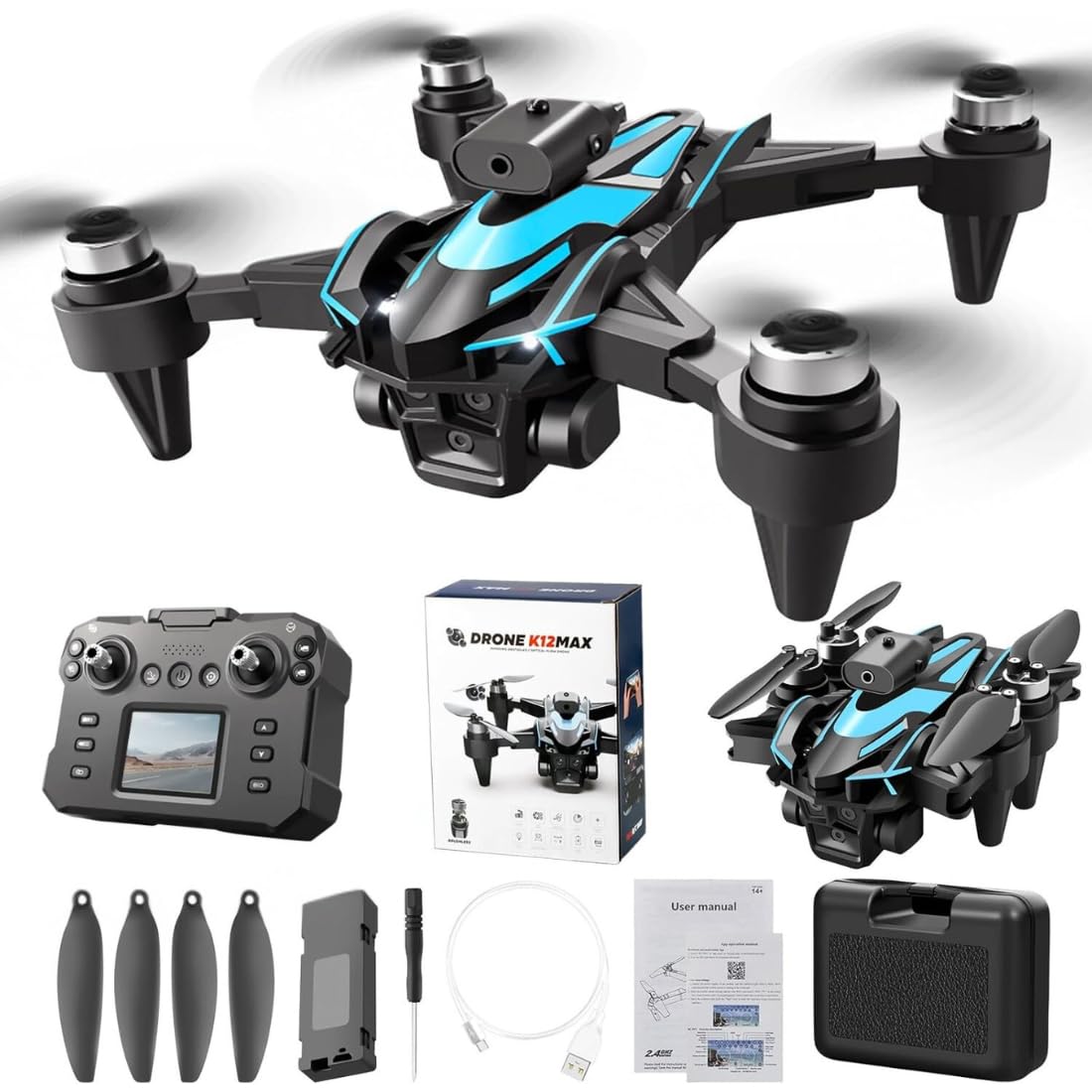 Drone with Camera 8K 30 Mins Flight with 5GHz Auto Return Transmission GPS Brushless Motor Foldable and 3D Flips Headless Mode Aerial Photography Toy Drone Multicolor.(K12-MAX)
